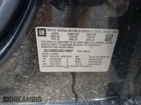 2016 Chevrolet Silverado 1500 LT with VIN 3GCUKREC3GG148667, listed as a Copart auction lot 49725285 with 40,330 mi miles and Salvage Title. Bid and sale history available at DreamBid. Image 13.