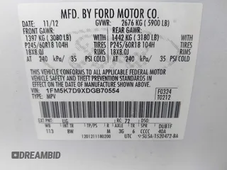 2013 Ford Explorer XLT z VIN 1FM5K7D9XDGB70554, wystawiony jako IAAI lot #42274790 z przebiegiem 185 141 mil mil oraz . Historia ofert i sprzedaży dostępna na DreamBid. Obrazek 9.