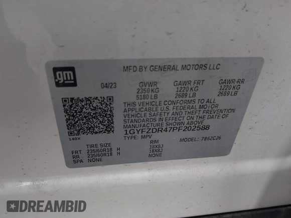 2023 Cadillac XT4 AWD Premium Luxury with VIN 1GYFZDR47PF202588, listed as a IAAI auction lot 42365293 with 8,276 mi miles and . Bid and sale history available at DreamBid. Image 9.