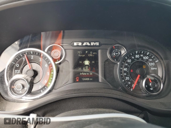 2019 Ram 1500 Big Horn z VIN 1C6RREFT0KN745503, wystawiony jako Copart lot #49421075 z przebiegiem 124 488 mil mil oraz Szkoda całkowita • Salvage title. Historia ofert i sprzedaży dostępna na DreamBid. Obrazek 9.