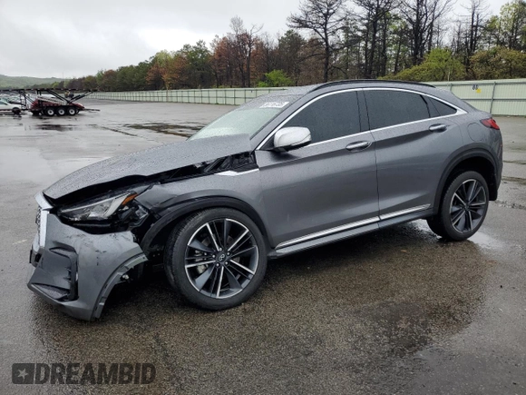 2023 Infiniti QX55 Luxe z VIN 3PCAJ5JR9PF124484, wystawiony jako Copart lot #56116735 z przebiegiem 14 781 mil mil oraz Szkoda całkowita • Salvage title. Historia ofert i sprzedaży dostępna na DreamBid. Obrazek 1.