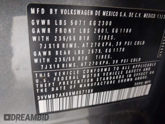 2024 Volkswagen Tiguan SE z VIN 3VVMB7AX5RM057189, wystawiony jako IAAI lot #42435936 z przebiegiem 11 189 mil mil oraz . Historia ofert i sprzedaży dostępna na DreamBid. Obrazek 9.