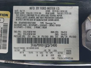 2014 Ford Fusion SE with VIN 3FA6P0HD1ER373400, listed as a IAAI auction lot 42046660 with 191,621 mi miles and . Bid and sale history available at DreamBid. Image 9.