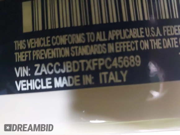 2015 Jeep Renegade Limited with VIN ZACCJBDTXFPC45689, listed as a IAAI auction lot 42365613 with 113,638 mi miles and . Bid and sale history available at DreamBid. Image 9.