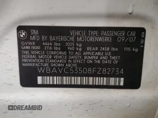 2008 BMW 3 Series 328i with VIN WBAVC53508FZ82734, listed as a Copart auction lot 54942045 with 187,762 mi miles and Salvage Title. Bid and sale history available at carsss.com. Image 12.