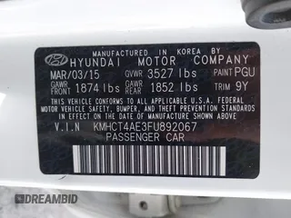 2015 Hyundai Accent GLS with VIN KMHCT4AE3FU892067, listed as a IAAI auction lot 41752679 with 72,415 mi miles and . Bid and sale history available at DreamBid. Image 9.