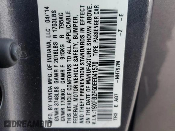 2014 Honda Civic Sedan LX with VIN 19XFB2F50EE041570, listed as a Copart auction lot 43700395 with 142,198 mi miles and Salvage Title. Bid and sale history available at carsss.com. Image 15.
