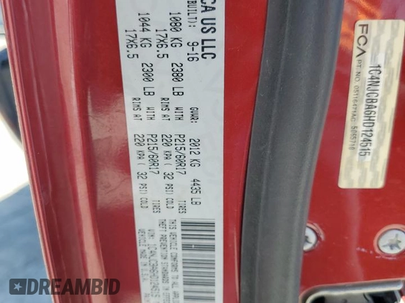 2017 Jeep Compass Sport with VIN 1C4NJCBA6HD124515, listed as a Copart auction lot 60376945 with 150,399 mi miles and Salvage title. Bid and sale history available at DreamBid. Image 13.