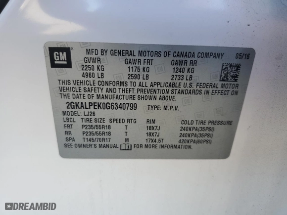 2016 GMC Terrain SLT with VIN 2GKALPEK0G6340799, listed as a Copart auction lot 47265925 with 112,499 mi miles and Salvage Title. Bid and sale history available at carsss.com. Image 13.