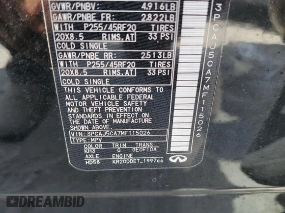 2021 Infiniti QX50 Essential z VIN 3PCAJ5CA7MF115026, wystawiony jako Copart lot #76172684 z przebiegiem 79 916 mil mil oraz Nie do naprawy • Non repairable. Historia ofert i sprzedaży dostępna na DreamBid. Obrazek 14.