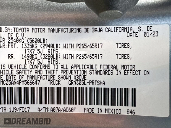 2023 Toyota Tacoma SR z VIN 3TMCZ5AN4PM566647, wystawiony jako Copart lot #60572355 z przebiegiem 43 666 mil mil oraz Czysty tytuł • Clean title. Historia ofert i sprzedaży dostępna na DreamBid. Obrazek 10.