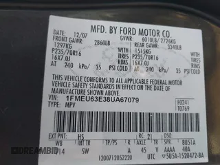 2008 Ford Explorer XLT with VIN 1FMEU63E38UA67079, listed as a IAAI auction lot 41398034 with 239,724 mi miles. Bid and sale history available at carsss.com. Image 8.