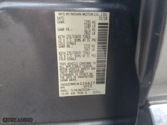 2018 Nissan Murano Platinum with VIN 5N1AZ2MH6JN126627, listed as a Copart auction lot 79441774 with 112,654 mi miles and Salvage Title. Bid and sale history available at carsss.com. Image 15.