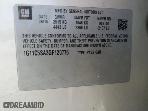 2016 Chevrolet Malibu LT with VIN 1G11C5SA3GF120776, listed as a Copart auction lot 54128055 with 143,370 mi miles and Clean Title. Bid and sale history available at carsss.com. Image 12.