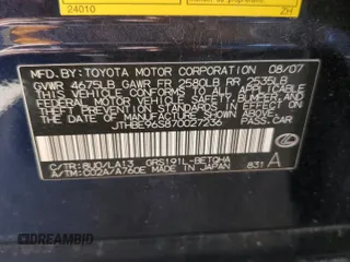 2007 Lexus GS 350 with VIN JTHBE96S870027236, listed as a Copart auction lot 69123714 with 206,250 mi miles and Salvage Title. Bid and sale history available at carsss.com. Image 12.