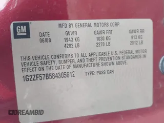 2008 Pontiac G6 1SV Value Leader z VIN 1G2ZF57B584305612, wystawiony jako IAAI lot #42053420 z przebiegiem 108 581 mil mil oraz . Historia ofert i sprzedaży dostępna na DreamBid. Obrazek 9.