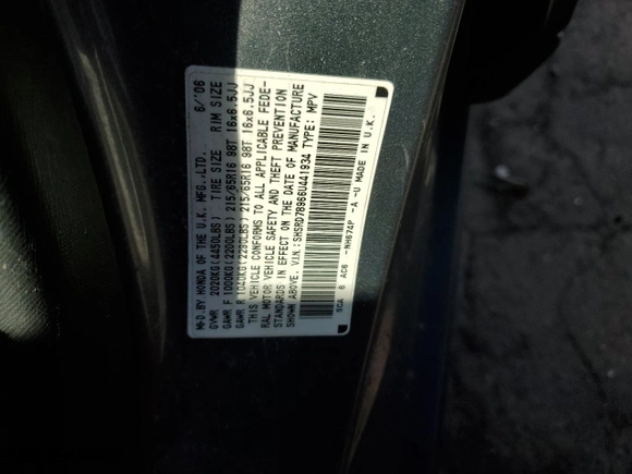 2006 Honda CR-V EX SE with VIN SHSRD78966U441934, listed as a Copart auction lot 50181695 with 147,905 mi miles and Salvage Title. Bid and sale history available at carsss.com. Image 13.
