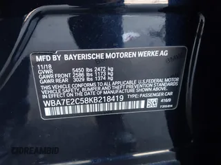2019 BMW 7 Series 740i with VIN WBA7E2C58KB218419, listed as a IAAI auction lot 41831080 with 97,752 mi miles and . Bid and sale history available at DreamBid. Image 9.