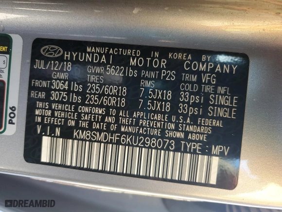 2019 Hyundai Santa Fe XL SE with VIN KM8SMDHF6KU298073, listed as a Copart auction lot 84634604 with 117,128 mi miles and Clean Title. Bid and sale history available at carsss.com. Image 13.