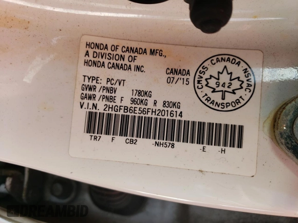 2015 Honda Civic Sedan Si with VIN 2HGFB6E56FH201614, listed as a Copart auction lot 49693005 with 0 mi miles and Salvage Title. Bid and sale history available at carsss.com. Image 12.