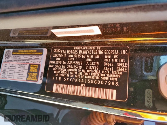 2016 Kia Sorento SXL with VIN 5XYPK4A15GG007988, listed as a Copart auction lot 49733835 with 0 mi miles and Non Repairable. Bid and sale history available at carsss.com. Image 13.