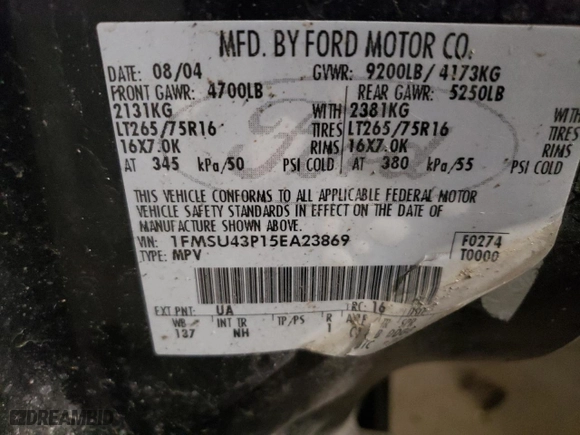 2005 Ford Excursion Limited with VIN 1FMSU43P15EA23869, listed as a Copart auction lot 83474694 with 214,641 mi miles and Salvage Title. Bid and sale history available at carsss.com. Image 13.