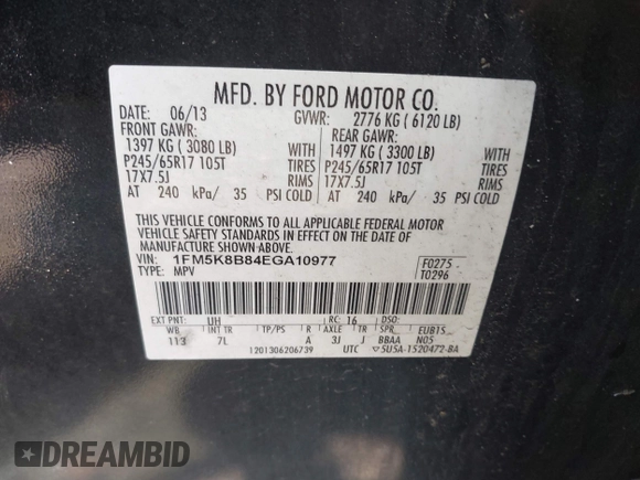 2014 Ford Explorer with VIN 1FM5K8B84EGA10977, listed as a IAAI auction lot 42660335 with 246,396 mi miles and . Bid and sale history available at DreamBid. Image 9.