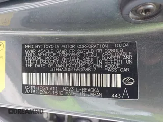 2005 Lexus ES 350 with VIN JTHBA30G155078817, listed as a IAAI auction lot 42156191 with 194,061 mi miles and . Bid and sale history available at DreamBid. Image 9.