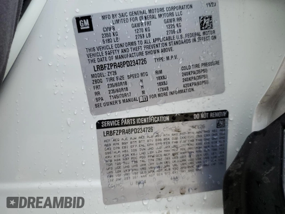 2023 Buick Envision Essence with VIN LRBFZPR48PD234726, listed as a Copart auction lot 50945565 with 7,994 mi miles and Salvage Title. Bid and sale history available at carsss.com. Image 13.