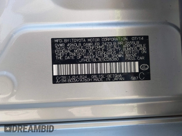2014 Lexus GS 300 with VIN JTHCE1BL3E5028380, listed as a IAAI auction lot 42109046 with 158,976 mi miles and . Bid and sale history available at carsss.com. Image 9.