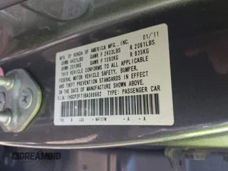 2011 Honda Accord EX with VIN 1HGCP2F71BA089682, listed as a IAAI auction lot 42079939 with Not provided miles and . Bid and sale history available at DreamBid. Image 9.