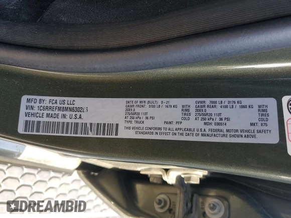 2021 Ram 1500 Big Horn z VIN 1C6RREFM8MN630286, wystawiony jako Copart lot #52309255 z przebiegiem 101 138 mil mil oraz Szkoda całkowita • Salvage title. Historia ofert i sprzedaży dostępna na DreamBid. Obrazek 12.