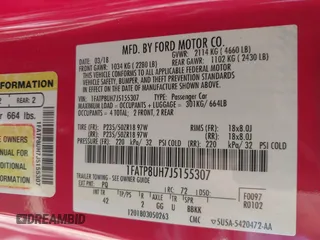 2018 Ford Mustang EcoBoost Premium with VIN 1FATP8UH7J5155307, listed as a IAAI auction lot 41807945 with 57,933 mi miles and . Bid and sale history available at carsss.com. Image 9.