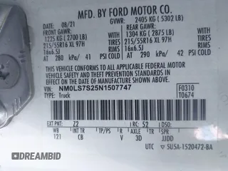 2022 Ford Transit Connect XL with VIN NM0LS7S25N1507747, listed as a IAAI auction lot 41995839 with 125,316 mi miles and . Bid and sale history available at DreamBid. Image 9.