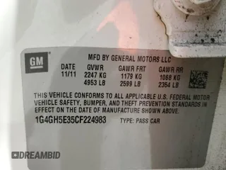 2012 Buick LaCrosse Premium 3 with VIN 1G4GH5E35CF224983, listed as a Copart auction lot 69041164 with 0 mi miles and Clean Title. Bid and sale history available at carsss.com. Image 12.