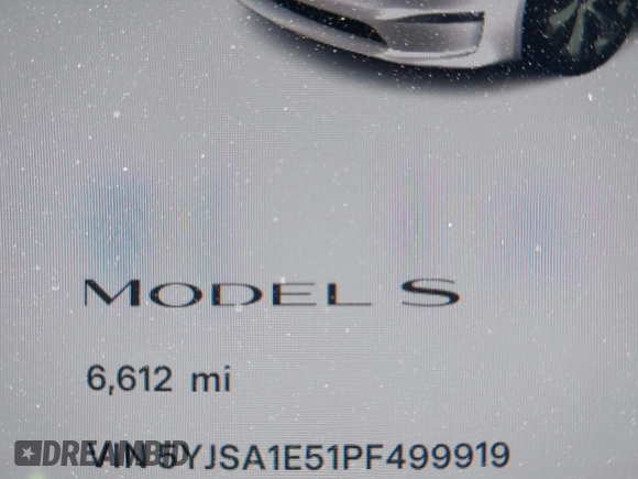 2023 Tesla Model S with VIN 5YJSA1E51PF499919, listed as a IAAI auction lot 42459166 with 6,612 mi miles and . Bid and sale history available at DreamBid. Image 16.