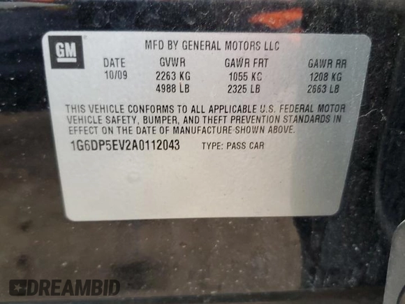 2010 Cadillac CTS Premium with VIN 1G6DP5EV2A0112043, listed as a Copart auction lot 42999805 with 198,800 mi miles and Salvage title. Bid and sale history available at DreamBid. Image 12.