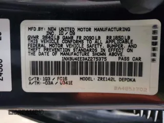 2010 Toyota Corolla with VIN 1NXBU4EE3AZ275375, listed as a Copart auction lot 54578345 with 126,390 mi miles and Salvage Title. Bid and sale history available at carsss.com. Image 12.