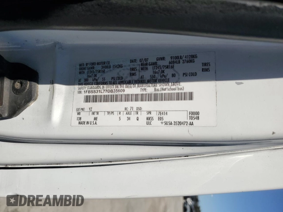 2007 Ford Econoline Passenger XL z VIN 1FBSS31L77DB35609, wystawiony jako Copart lot #49812835 z przebiegiem 379 167 mil mil oraz Szkoda całkowita • Salvage title. Historia ofert i sprzedaży dostępna na DreamBid. Obrazek 15.