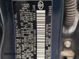 2012 Toyota Camry L with VIN 4T1BF1FK3CU621487, listed as a Copart auction lot 44983335 with 178,187 mi miles and Salvage Title. Bid and sale history available at carsss.com. Image 12.