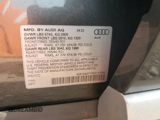 2022 Audi SQ5 Premium with VIN WA1A4AFY3N2107688, listed as a Copart auction lot 60595184 with 15,079 mi miles and Salvage Title. Bid and sale history available at DreamBid. Image 13.