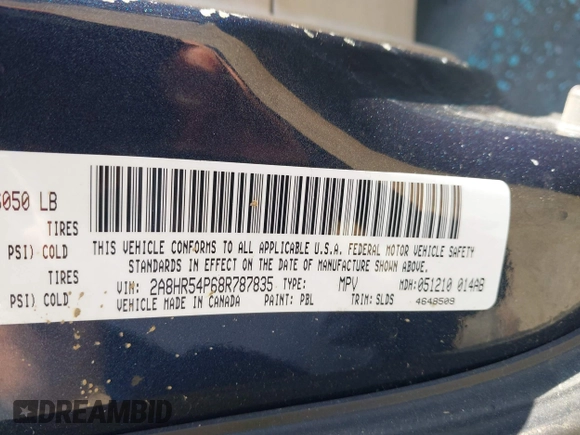 2008 Chrysler Town & Country Touring with VIN 2A8HR54P68R787835, listed as a IAAI auction lot 42057078 with Not Provided miles and . Bid and sale history available at carsss.com. Image 9.