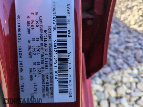2012 Mazda 3 Mazdaspeed3 Touring with VIN JM1BL1L34C1521815, listed as a Copart auction lot 46152825 with 37,079 mi miles and Salvage Title. Bid and sale history available at DreamBid. Image 12.