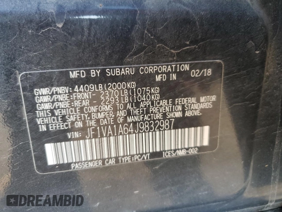 2018 Subaru WRX z VIN JF1VA1A64J9832987, wystawiony jako Copart lot #50755475 z przebiegiem 116 046 mil mil oraz Szkoda całkowita • Salvage title. Historia ofert i sprzedaży dostępna na DreamBid. Obrazek 12.