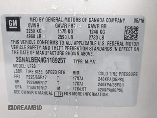 2016 Chevrolet Equinox LS with VIN 2GNALBEK4G1189257, listed as a IAAI auction lot 41957683 with 77,505 mi miles and . Bid and sale history available at carsss.com. Image 9.