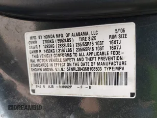2006 Honda Odyssey EX с VIN 5FNRL38436B108503, выставлен на аукционе IAAI как лот 42329547 с пробегом 273 606 миль миль и . История ставок и продаж доступна на DreamBid. Изображение 9.