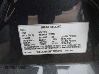 2024 Tesla Model Y Performance with VIN 7SAYGDEF7RF053265, listed as a IAAI auction lot 42132172 with 17,102 mi miles and . Bid and sale history available at DreamBid. Image 9.