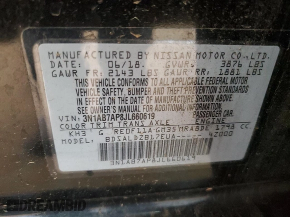 2018 Nissan Sentra SV z VIN 3N1AB7AP8JL660619, wystawiony jako Copart lot #53372935 z przebiegiem 85 676 mil mil oraz Czysty tytuł • Clean title. Historia ofert i sprzedaży dostępna na DreamBid. Obrazek 12.
