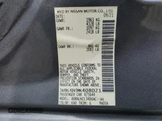 2021 Nissan Altima SV with VIN 1N4BL4DV3MN408021, listed as a Copart auction lot 57078765 with 47,456 mi miles and Salvage title. Bid and sale history available at DreamBid. Image 12.