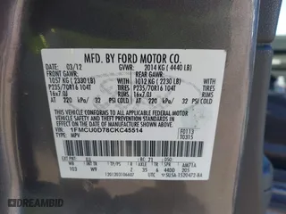 2012 Ford Escape XLT with VIN 1FMCU0D78CKC45514, listed as a IAAI auction lot 41937043 with 162,601 mi miles. Bid and sale history available at carsss.com. Image 9.